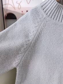 Tween Girl 宽松立领毛衣，浅灰色百搭款式，百搭柔软面料，秋冬季必备