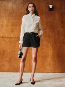 MOTF PREMIUM 褶饰水钻腰带短裤 - 黑色 - 查看 4