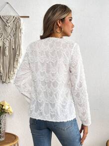 SHEIN VCAY Women's Solid Color V-Neck Loose Long Sleeve Woven Blouse