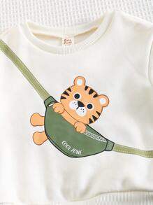 Cozy Pixies Bộ 2 món/Bộ áo nỉ cổ tròn dài tay trễ vai cho bé trai và quần bo chun - Nhiều màu - Xem 9