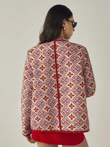 Forever 21 Casual Retro Printed Double Pocket Winter Jacket - Red - View 3