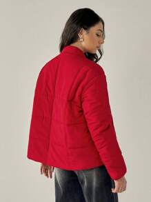 Forever 21 Women's Casual Zip-Up Stand Collar Padded Coat, Warm For Autumn/Winter - Red - View 4