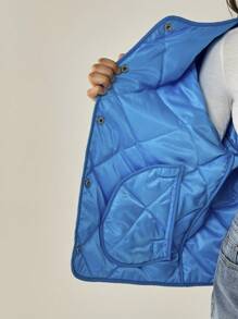 Forever 21 New Winter Peacock Blue Quilted Casual Warm Padded Long Sleeve Jacket - Teal Blue - View 6