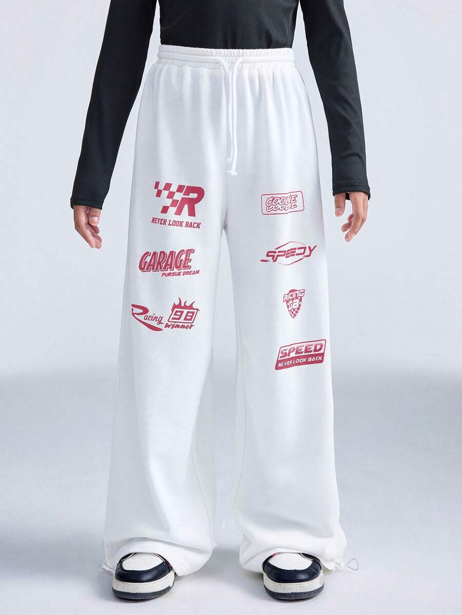 SHEIN Tween Girls Fall/Winter Back To School Sportswear Wide Leg Pants