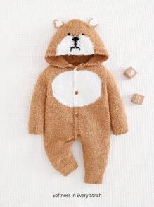 Cozy Pixies Áo len dệt kim hình gấu hoạt hình tương phản cho bé trai sơ sinh kèm quần dài - màu nâu - Xem 1