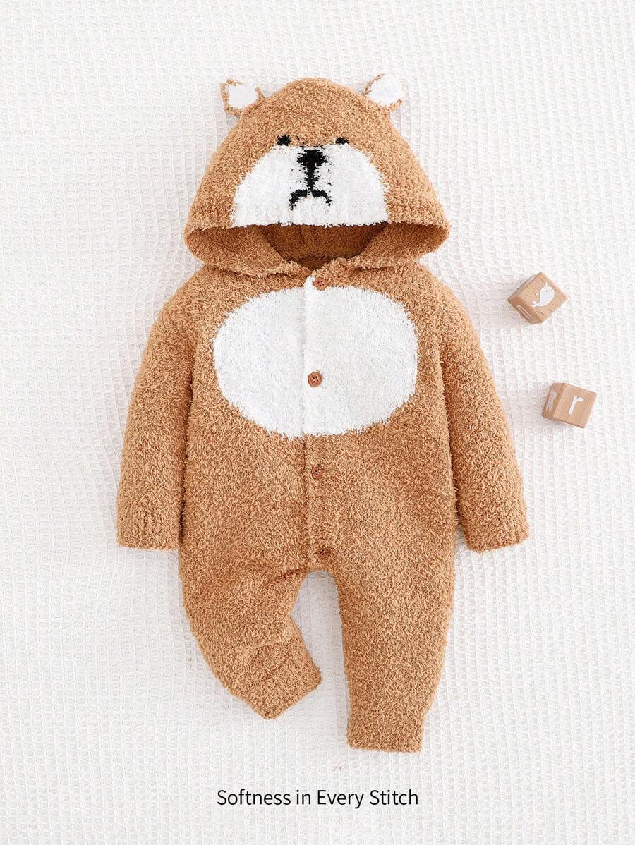 Cozy Pixies Áo len dệt kim hình gấu hoạt hình tương phản cho bé trai sơ sinh kèm quần dài - màu nâu - Xem 1