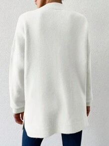 EURMUSE Jersey de cuello V de hombros caídos - Blanco - Ver 2