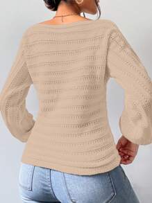 Chiquease Solid Color Crew Neck Casual Pullover Sweater Knit Pullover Fall Winter Outfit - Khaki - View 2