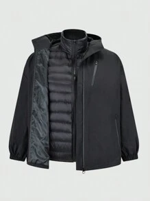 SHEIN EZwear 2pcs Set:  Windbreaker + Warm Down Jacket, Plus Size Down Jacket - Black - View 1
