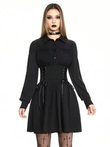 ROMWE Grunge Punk 女式性感骷髅水钻装饰迷你连衣裙 - 黑色 - 查看 3