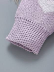 Girls' Casual Cute Heart Pattern Khaki Long Sleeve Sweater Dress - Dusty Purple - View 3