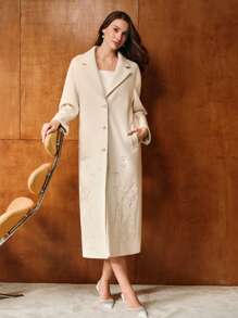 MOTF PREMIUM ÁO KHOÁC DÀI CỔ VẢI THÊU CHI TIẾT NGỌC TRAI GIẢ - Màu be - Xem 7