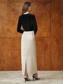 MOTF PREMIUM VESTIDO CEÑIDO DE TERCIOPELO A CONTRASTE - Multicolor - Ver 8