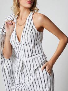 Easelle 3 件套爱心印花条纹西装外套、背心和裤子