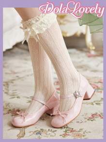 Dola Lovely 圆头露跟蝴蝶结粗跟高跟鞋时尚女士高跟鞋新年假期情人节