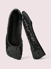 CUCCOO DOLLMOD Asymmetric Toe Flat Black Mesh Bead Embellished Fashionable Party Minimalist Flat Shoes For Women, Autumn/Winter Valentine's Day