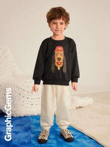 2pcs/Set Young Boy Casual Cartoon Print Hoodie And Pants Set, Autumn/Winter - Multicolor - View 4