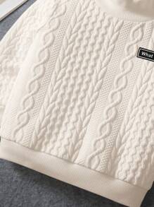 SHEIN Leap Crew Young Boy Interlocking Cable Knit Letter Graphic Stand Collar Sweatshirt - Apricot - View 5