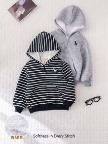 Cozy Pixies 2 件套：小男孩黑白条纹恐龙图案连帽衫长袖开衫夹克 - 彩色 - 查看 7