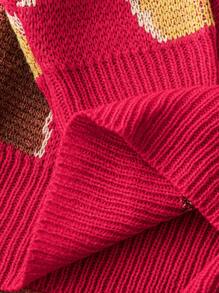 Plus Size Women Floral Pattern Long Sleeve Drawstring Hooded Sweater, Autumn/Winter Knit Pullover Fall - Burgundy - View 4