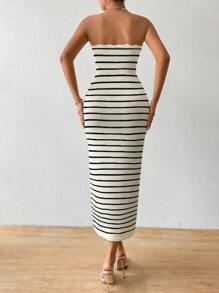 Calvaya Women's Fashionable Knit Strapless Sexy Dress, Elegant Resort Style, Autumn/Winter
