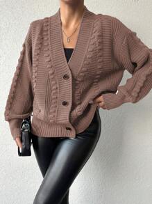 SHEIN Women's Casual Front Button Loose Drop Shoulder Cardigan, Autumn/Winter - Dusty Pink - View 4