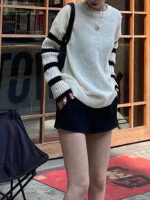 INAWLY Women Casual Contrasting Stripe Loose Knit Sweater, Autumn/Winter Knit Pullover Fall - Apricot - View 4