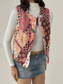 Forever 21 New Autumn/Winter National Style Auspicious Number Digital Print Round Neck Sleeveless Quilted Padded Vest/Jacket - Multicolor - View 3