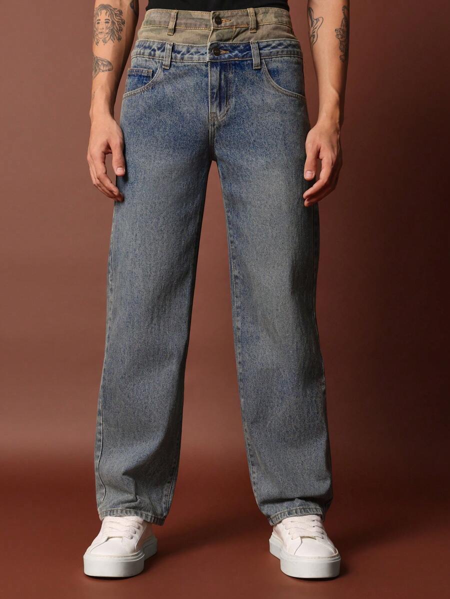SUMWON Loose Fit Double Waist Jean - Blue - View 1