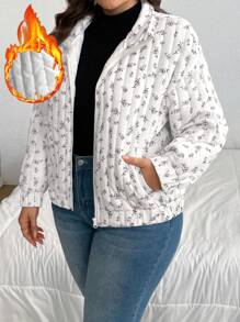 SHEIN Privé Plus Size Floral Print Turtleneck Long Sleeve Loose Casual Sweatshirt, Warm & Fashionable For Autumn/Winter - Apricot - View 1