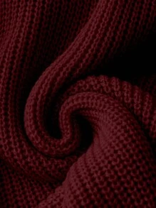 SHEIN LUNE Plus Size Women's Solid Color Knitted Stand Collar Batwing Short Sleeve Casual Pullover Sweater, Burgundy, Autumn/Winter