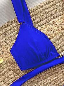 Women's Solid Color Ruched Sexy Bikini Set For Beach Holiday Summer - Royal Blue - View 3