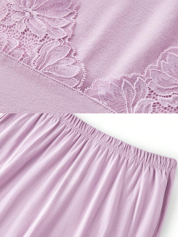 Cotton Lace Trim V-Neck PJ Set
