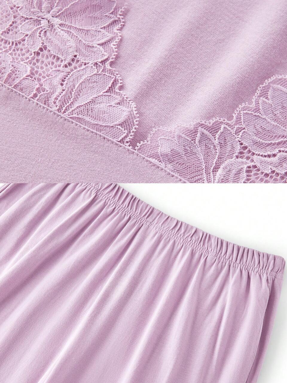 Cotton Lace Trim V-Neck PJ Set