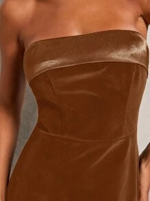 Glamine Women's Elegant Slim-Fit Straight-Neck Velvet Mini Dress, Warm For Holiday Party Clothes - Brown - View 4