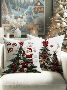 4 件天鹅绒圣诞雪人圣诞老人仿刺绣抱枕套可爱农舍绿红色舒适柔软装饰枕套单面印花 18 英寸 * 18 英寸适用于圣诞节家庭客厅卧室沙发床装饰无枕芯 - 白色 - 查看 4
