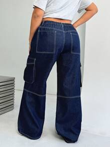 SHEIN EZwear 大码女式宽松直筒蓝色牛仔裤