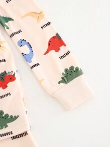 Cozy Pixies 2pcs/Set Young Boy Cartoon Dinosaur Pattern Knit Soft Crew Neck Long Sleeve Pullover Snug Fit Pajama Top And Pants - Multicolor - View 8