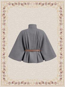 Vintamour Abrigo capa elegante con cuello de pie de unicolor para mujer, para otoño/invierno - Gris - Ver 2