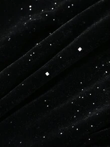 DAZY 亮片拼接长袖女式中长连衣裙，新年除夕舞会礼服，优雅，秋季服装奢华 - 黑色 - 查看 11