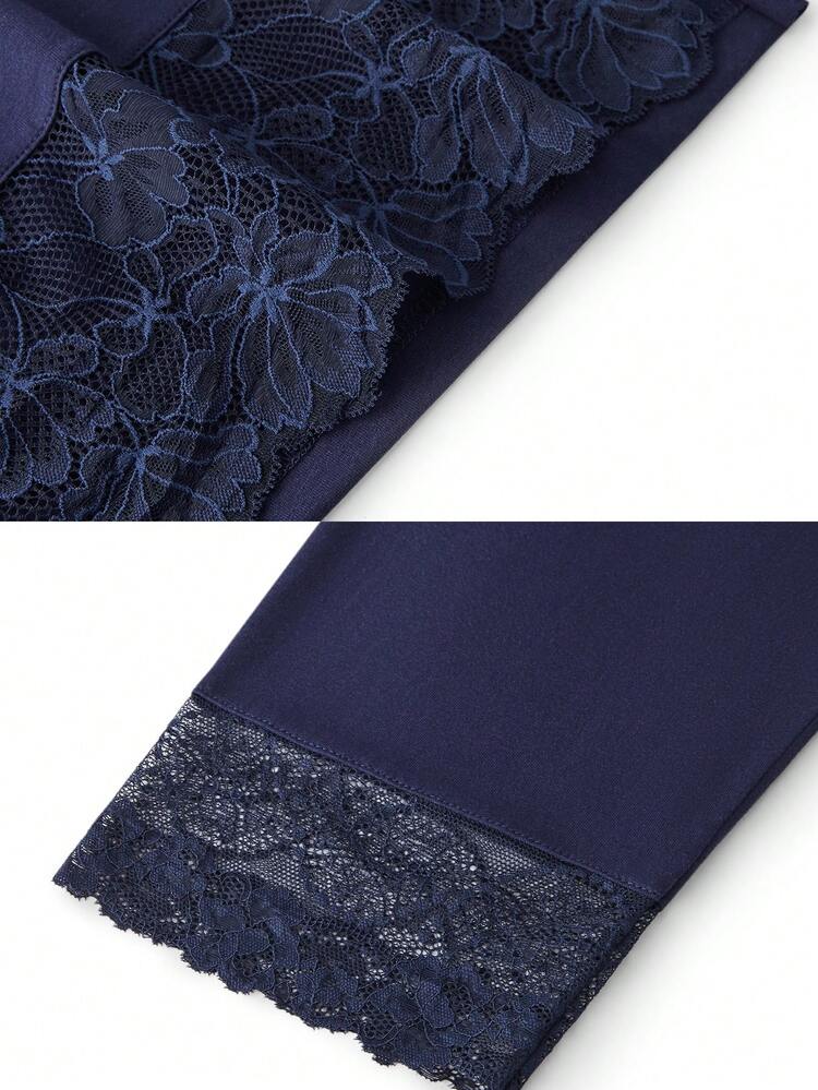 Plus Cotton Lace Trim Button-Up PJ Set