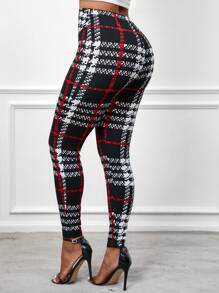 SHEIN Lady Fashion Christmas Plaid Print High Waist Leggings