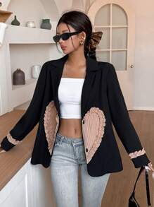 Calvaya Women's Elegant Ruffled Heart Shaped Blazer