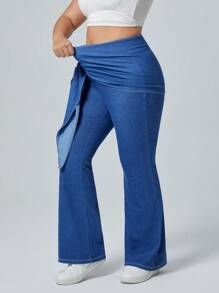 SHEIN EZwear Solid Color Knit Elastic Casual Stretchy Knit Flare Pants Apple Bottom Jeans