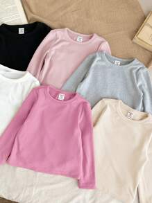 SHEIN LMoss Kids 6pcs/Set LMoss Baby Girl Multifunctional Elastic Knitted Solid Color Long Sleeve Base Layer Tops, Versatile For Autumn/Winter - Multicolor - View 4