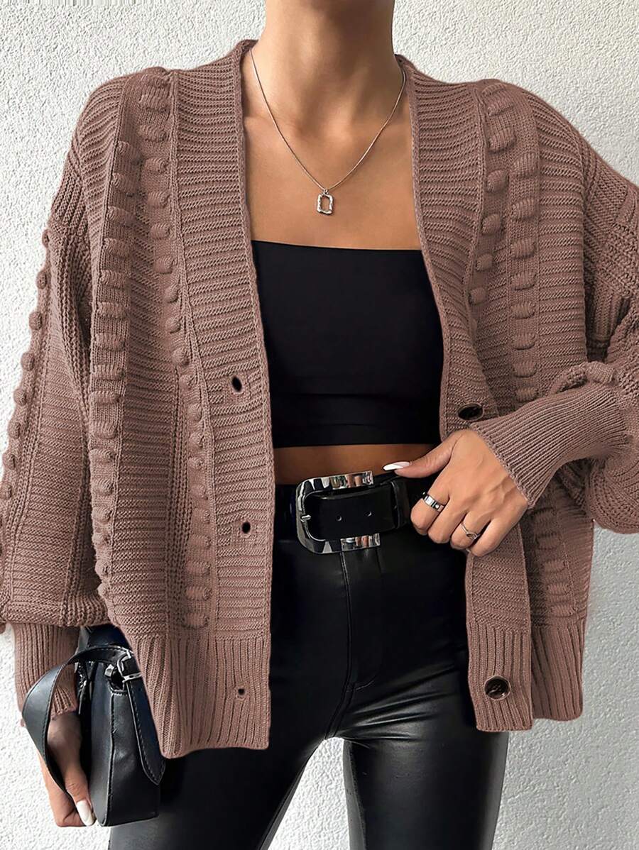 SHEIN Women's Casual Front Button Loose Drop Shoulder Cardigan, Autumn/Winter - Dusty Pink - View 1