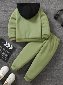 SHEIN Young Boy Cartoon Smiling Face Print Long Sleeve Thermal Lined Hoodie And Sweatpants Casual Set, Suitable For Various Seasons And Indoor/Outdoor Occasions