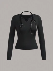 TaskEZ Plain Notched Neck Long Sleeve Scrub Uniform Top - Multicolor - View 4