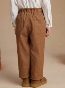 PrepCrw Young Boys' Fall/Winter Twill Elastic Waist Straight Leg Pants, Back To School Season - Brown - View 2
