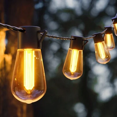 Teckwe Solarbetriebene Lichterkette, LED-Dekobirne mit warmem Licht für Camping, Lichterkette zum Aufhängen im Freien, Rasenlandschaftslicht, für Garten, Balkon, Regenschirm, Party, Terrasse, Bar, Gartendekoration, Weihnachts- und Erntedankgeschenk